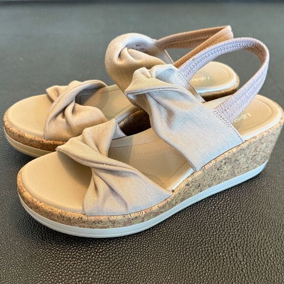 LifeStride Riley Bzees Airstep Beige Sandals Washable Slingback Wedge size 36/6M - Picture 3 of 11